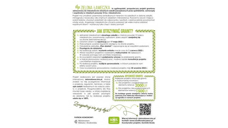 Plakat promocyjny kolejnej edycji Zielonej Ławeczki fot. mat.pras